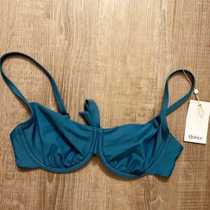 NWT Quince Italian Demi Bikini Top Large Lagoon Teal Blue Vacation Swim Beach